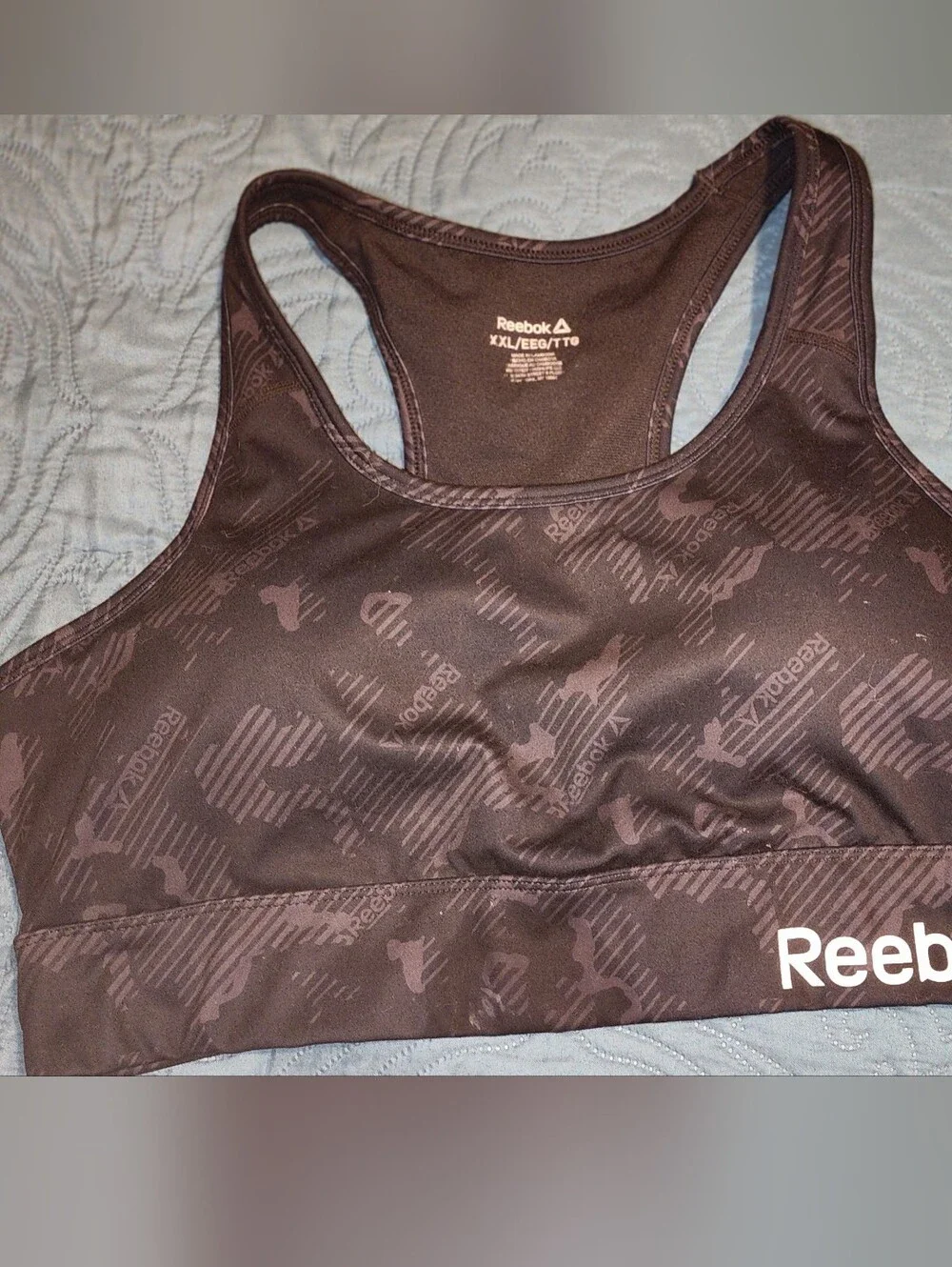 Reebok Black/gray Patterned Racerback Sports Bra